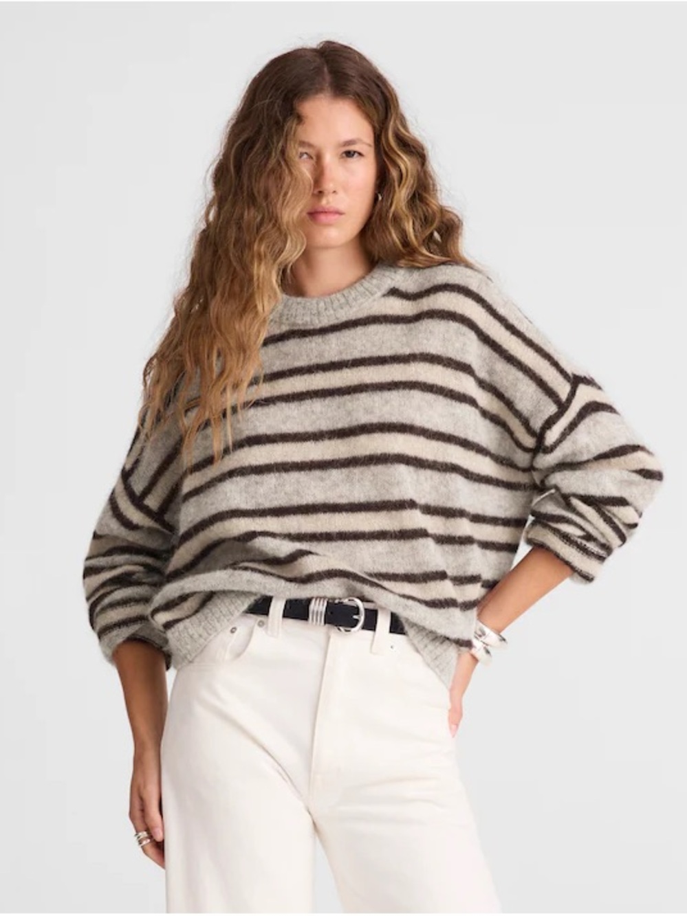 Madewell Gray Striped Pullover Crewneck Sweater Alpaca Blend
